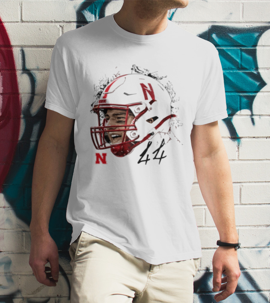 NCAA Football Nebraska Cornhuskers Luke Lindenmeyer Game Face 44 Helmet T-Shirt