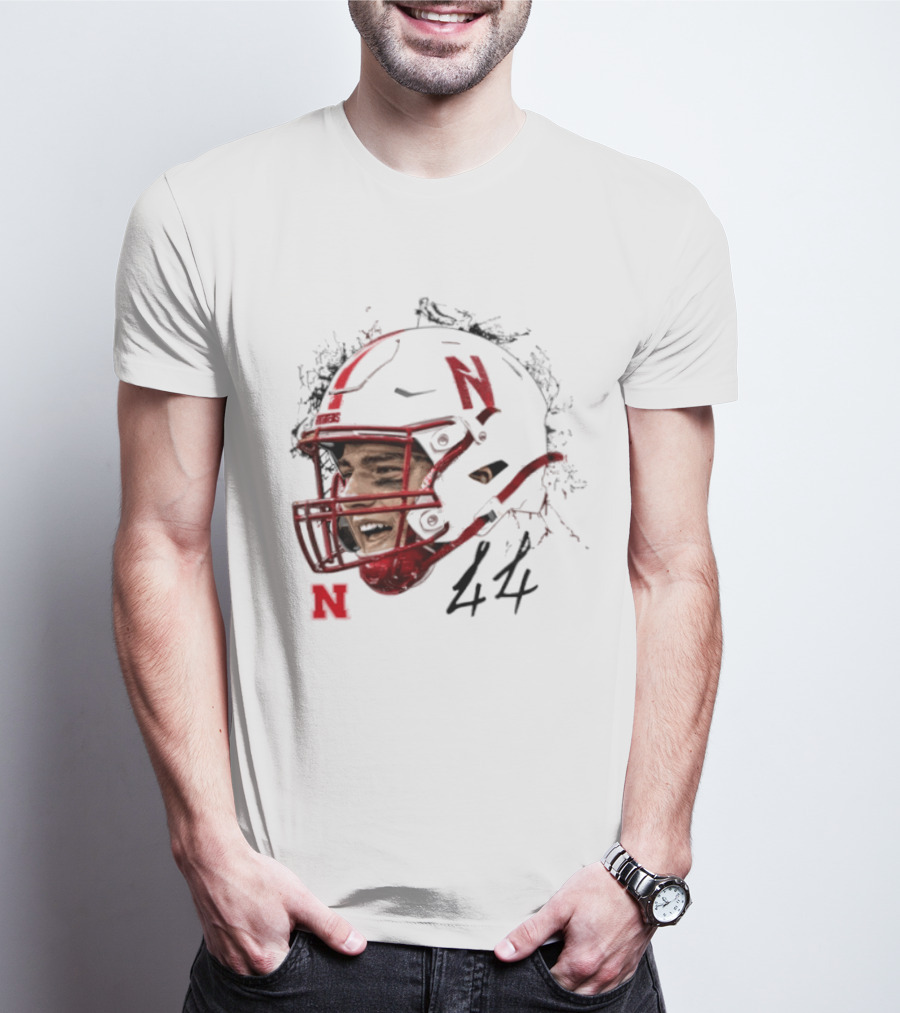 NCAA Football Nebraska Cornhuskers Luke Lindenmeyer Game Face 44 Helmet T-Shirt
