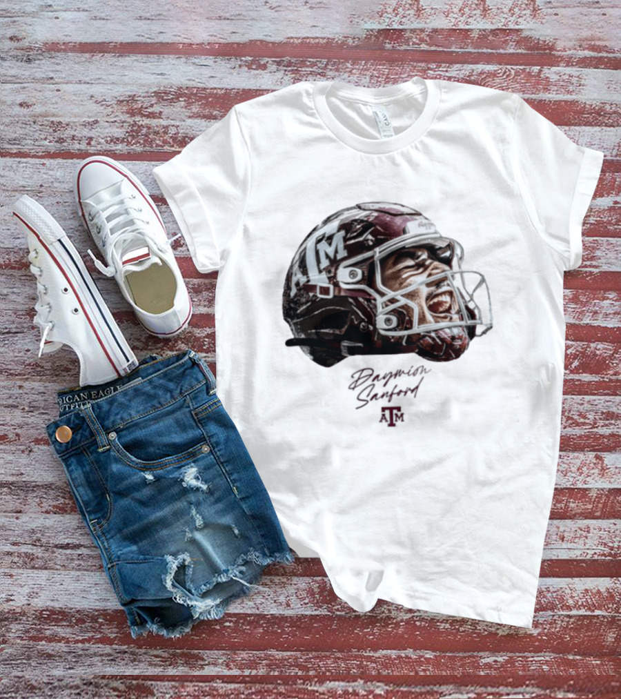 Texas A&M Aggies Football Helmet Game Face Daymion Sanford NCAA T-Shirt