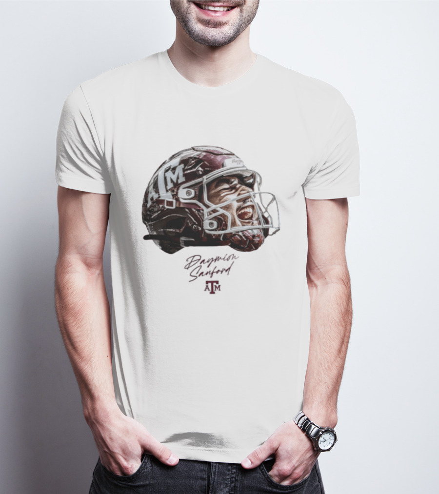 Texas A&M Aggies Football Helmet Game Face Daymion Sanford NCAA T-Shirt