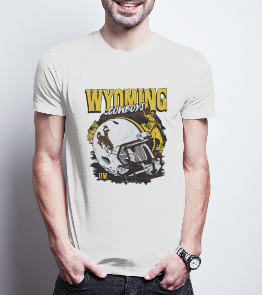 Wyoming Cowboys UW Football Helmet NCAA T-Shirt