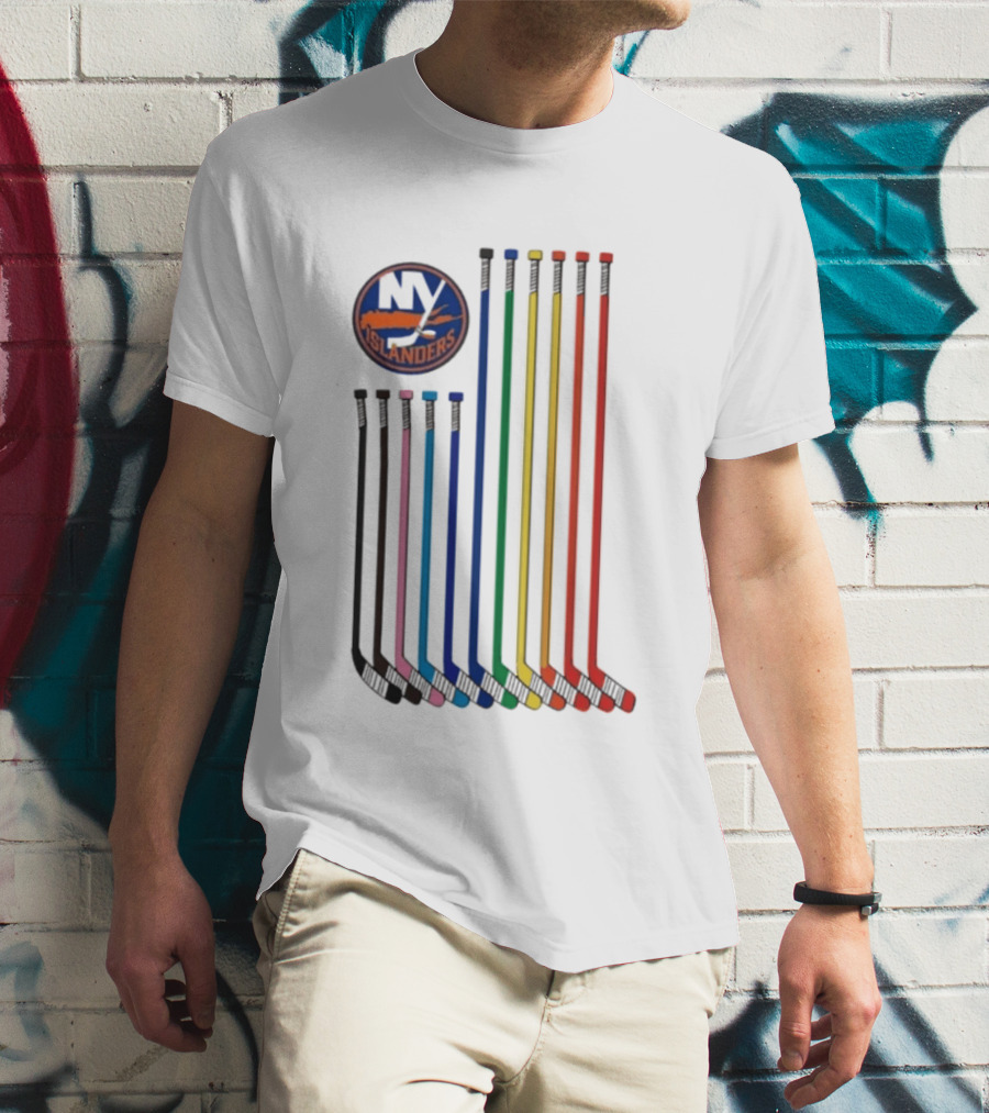 NY Islanders Rainbow Pride Night Hockey Sticks T-Shirt