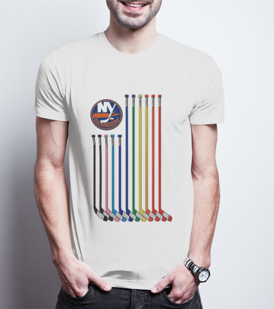 NY Islanders Rainbow Pride Night Hockey Sticks T-Shirt