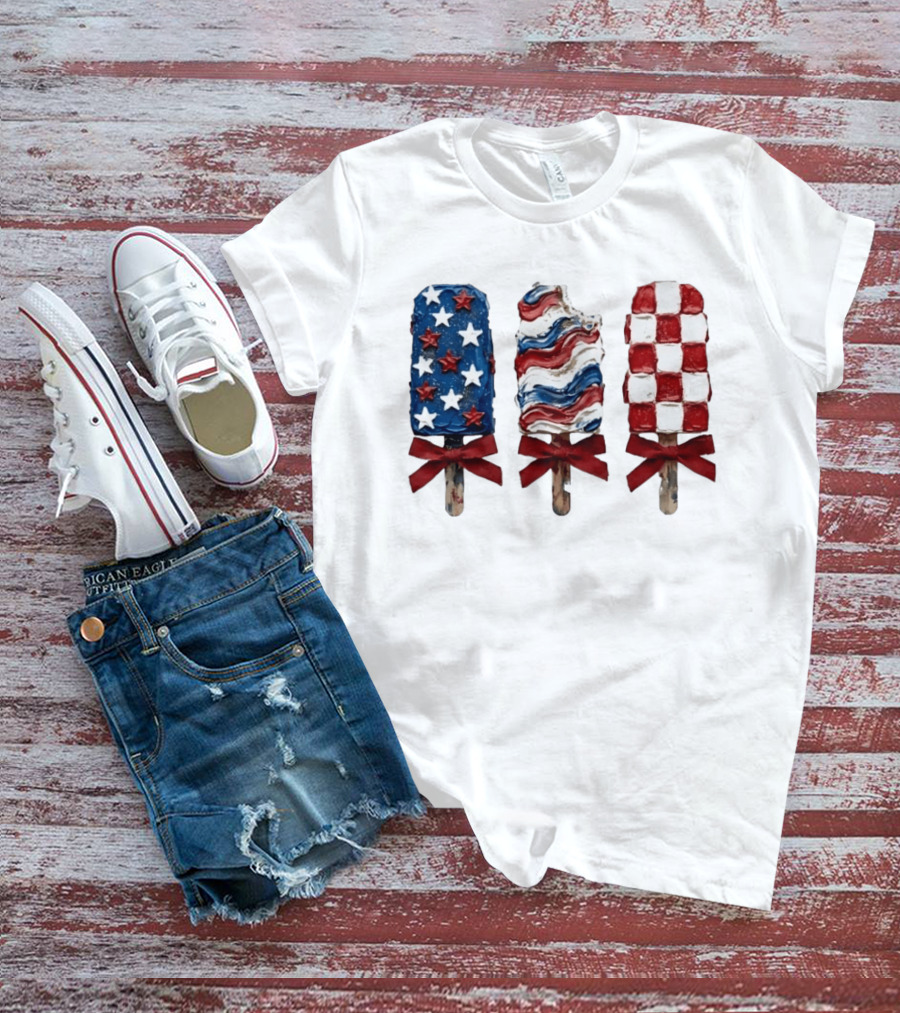 Patriotic Popsicle Stars Stripes Red White Blue T-Shirt