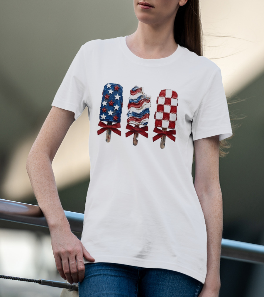 Patriotic Popsicle Stars Stripes Red White Blue T-Shirt