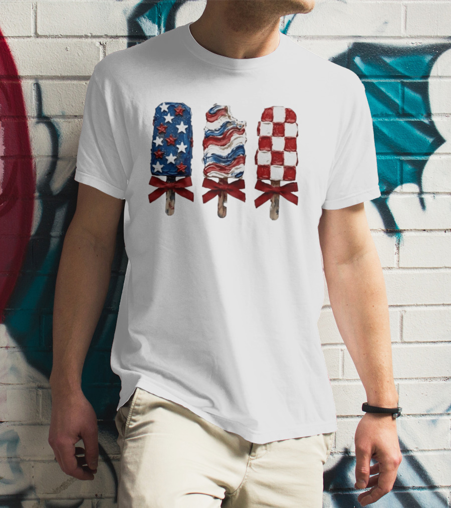 Patriotic Popsicle Stars Stripes Red White Blue T-Shirt