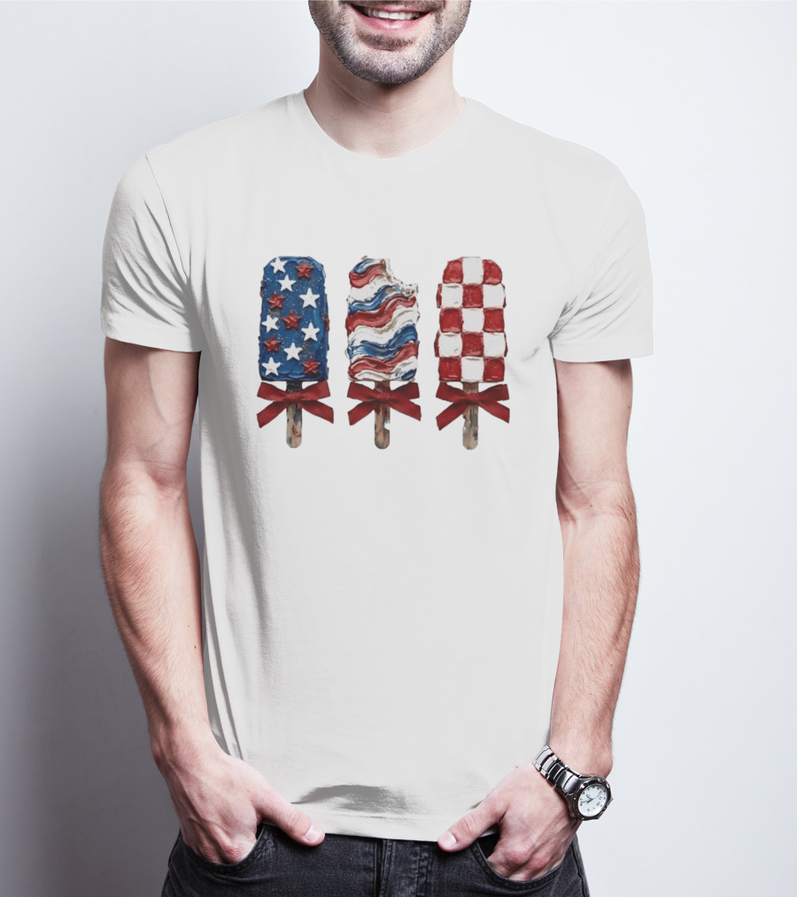 Patriotic Popsicle Stars Stripes Red White Blue T-Shirt