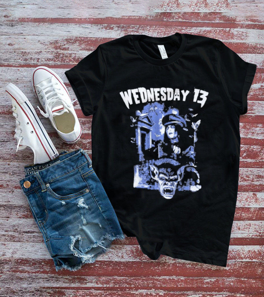 Wednesday 13 Horror Cemetery Blue Monster Scene T-Shirt