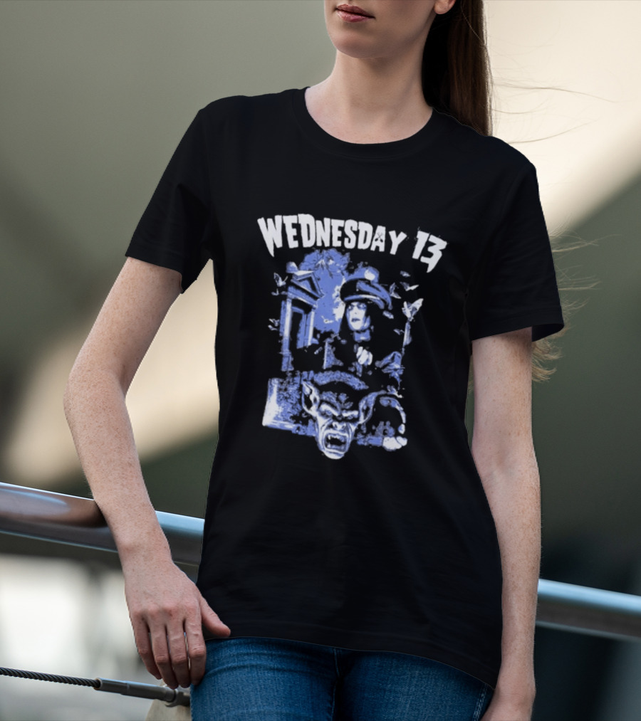 Wednesday 13 Horror Cemetery Blue Monster Scene T-Shirt