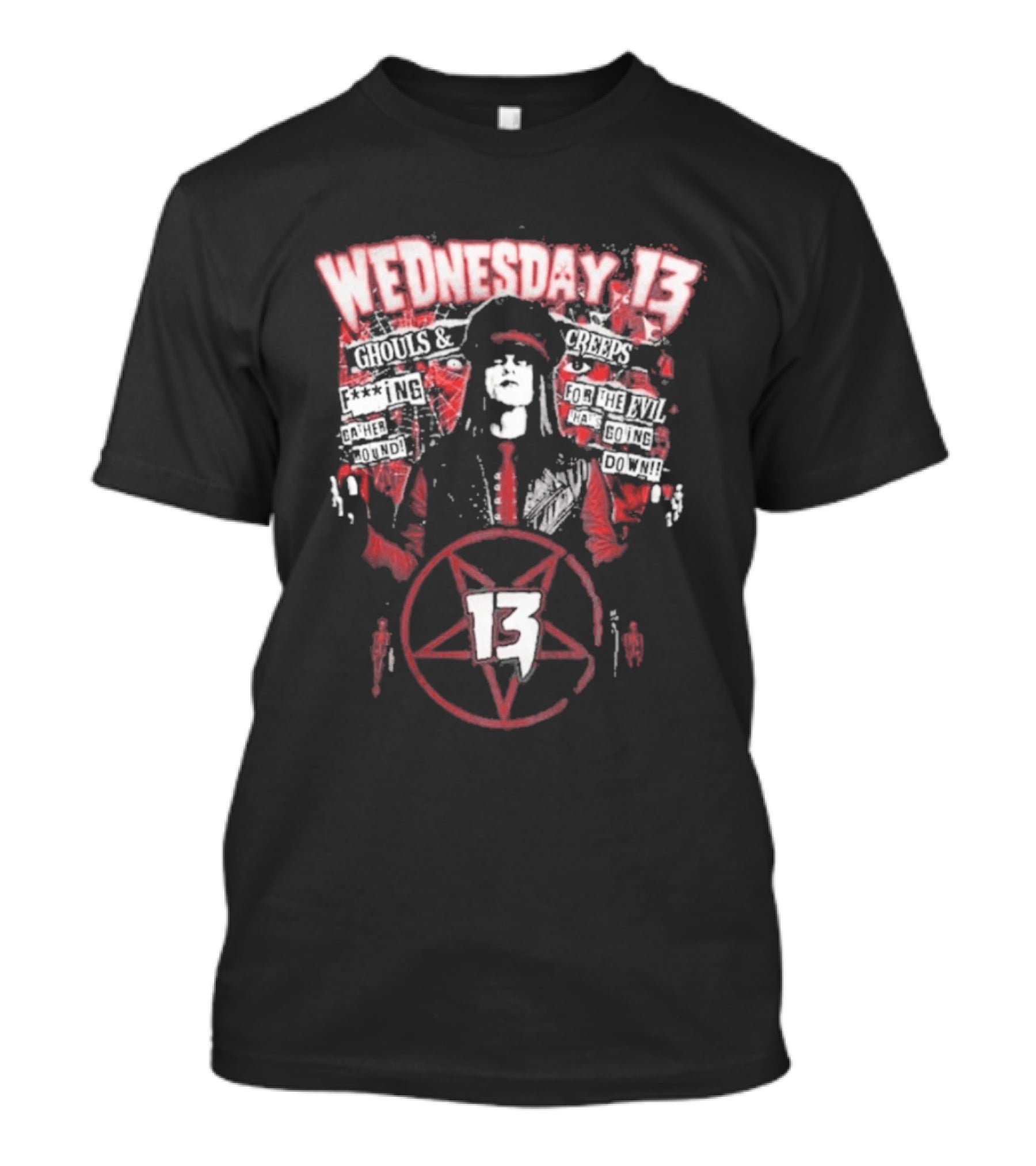Wednesday 13 Ghouls Creeps Blood Spattered Pentagram 13 T-Shirt
