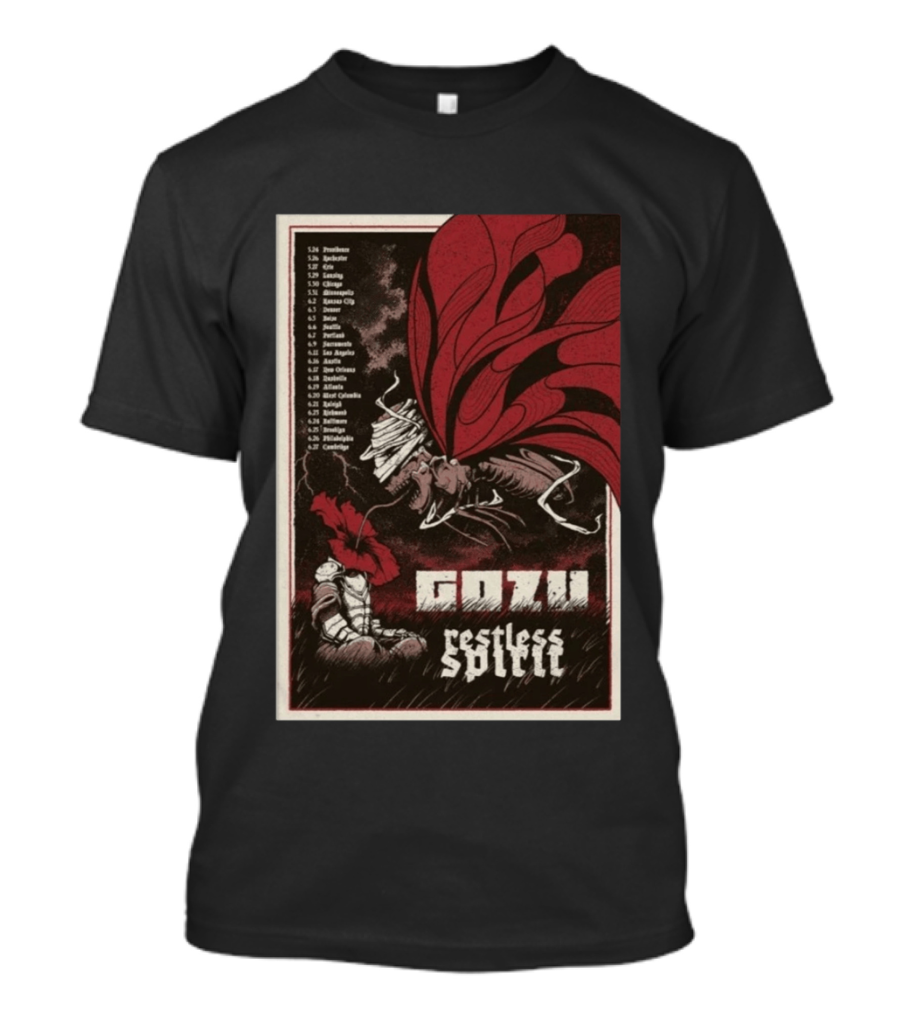 Gozu Restless Spirit Tour 2026 Providence Boston NYC Los Angeles Chicago Dates T-Shirt