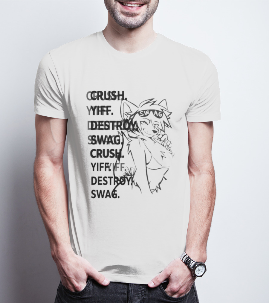 Crush Yiff Destroy Swag Fox Character Sunglasses T-Shirt