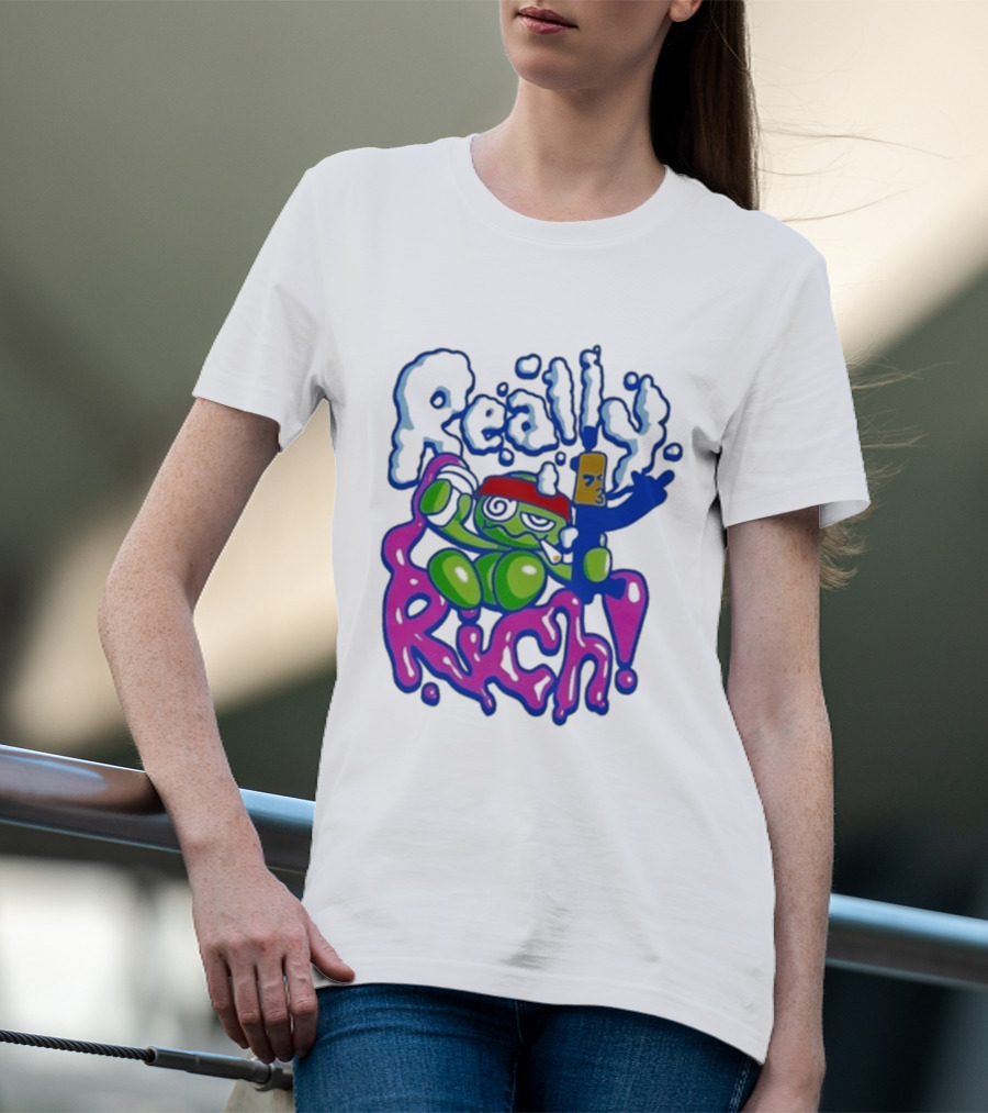 Really Rich Frog With Red Headband And Bottle T-Shirt