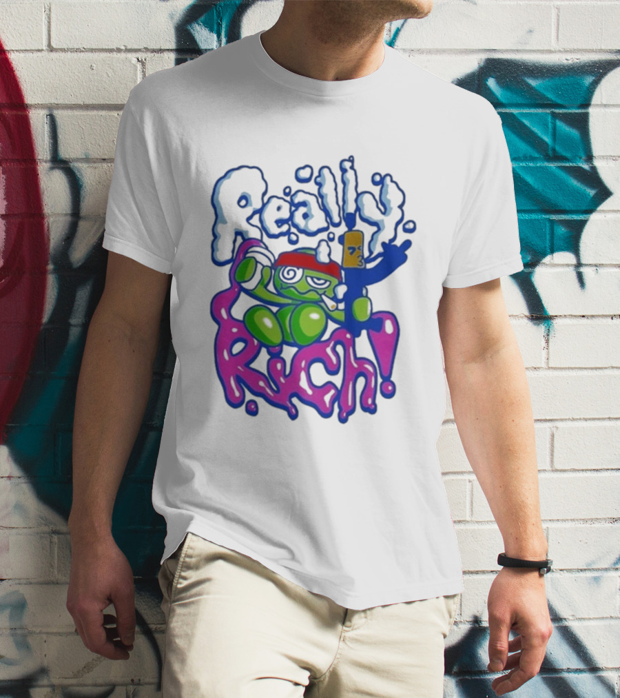 Really Rich Frog With Red Headband And Bottle T-Shirt