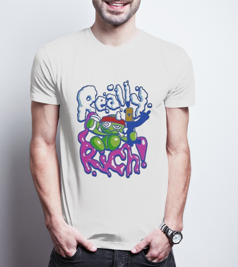 Really Rich Frog With Red Headband And Bottle T-Shirt