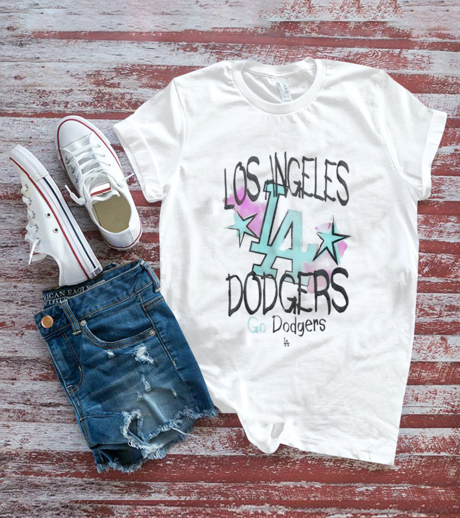 Los Angeles Dodgers LA Go Dodgers Watercolor Stars T-Shirt