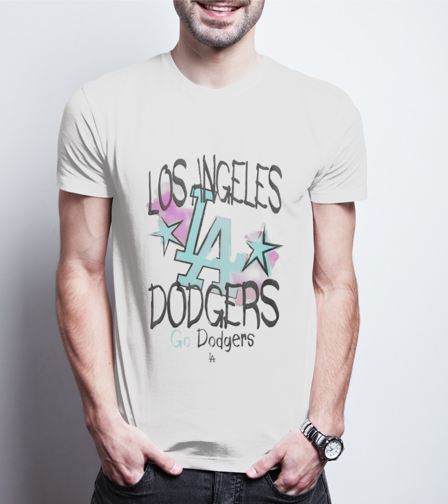 Los Angeles Dodgers LA Go Dodgers Watercolor Stars T-Shirt