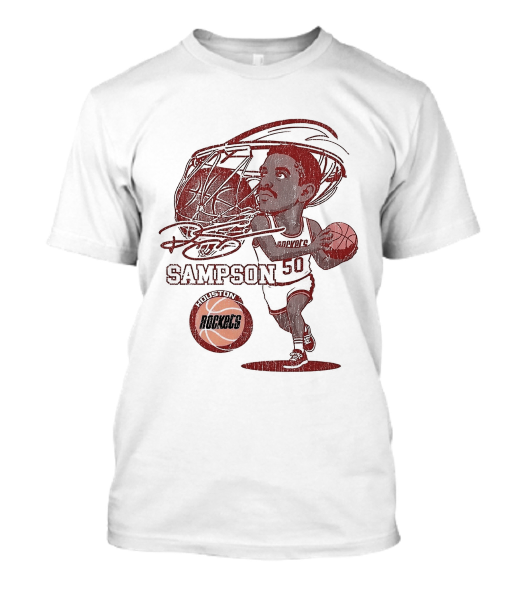 Ralph Sampson Houston Rockets NBA Caricature Basketball Player T-Shirt