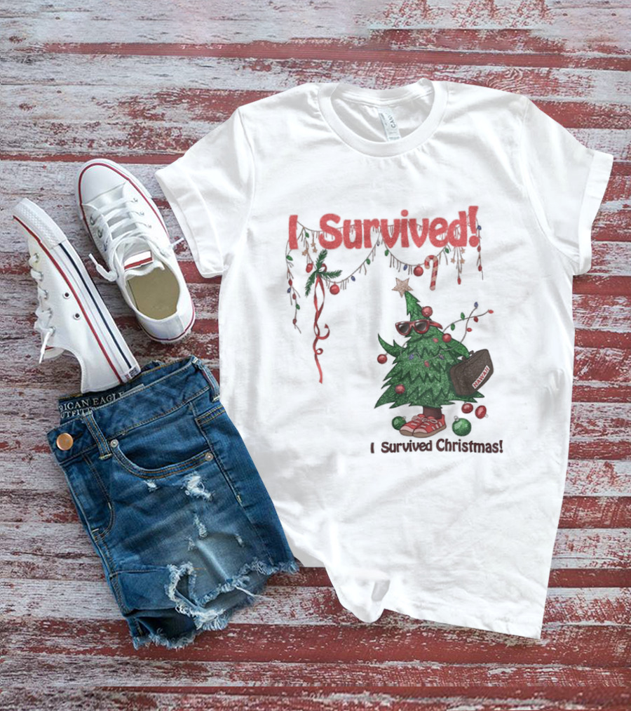 I Survived Christmas Funny Holiday Tree Celebration T-Shirt