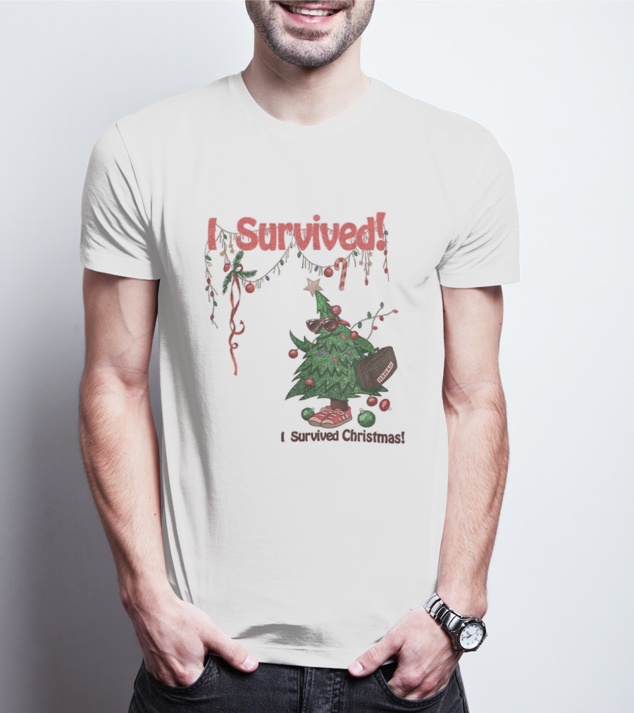 I Survived Christmas Funny Holiday Tree Celebration T-Shirt