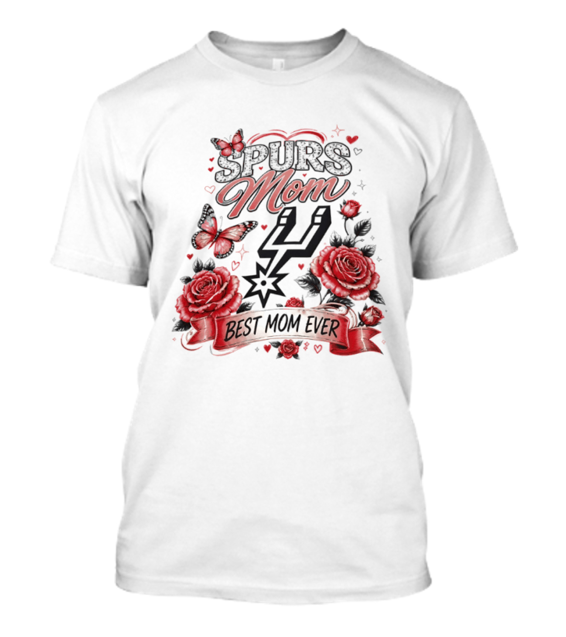 San Antonio Spurs Mom Best Mom Ever Mother's Day Flowers And Butterfly T-Shirt