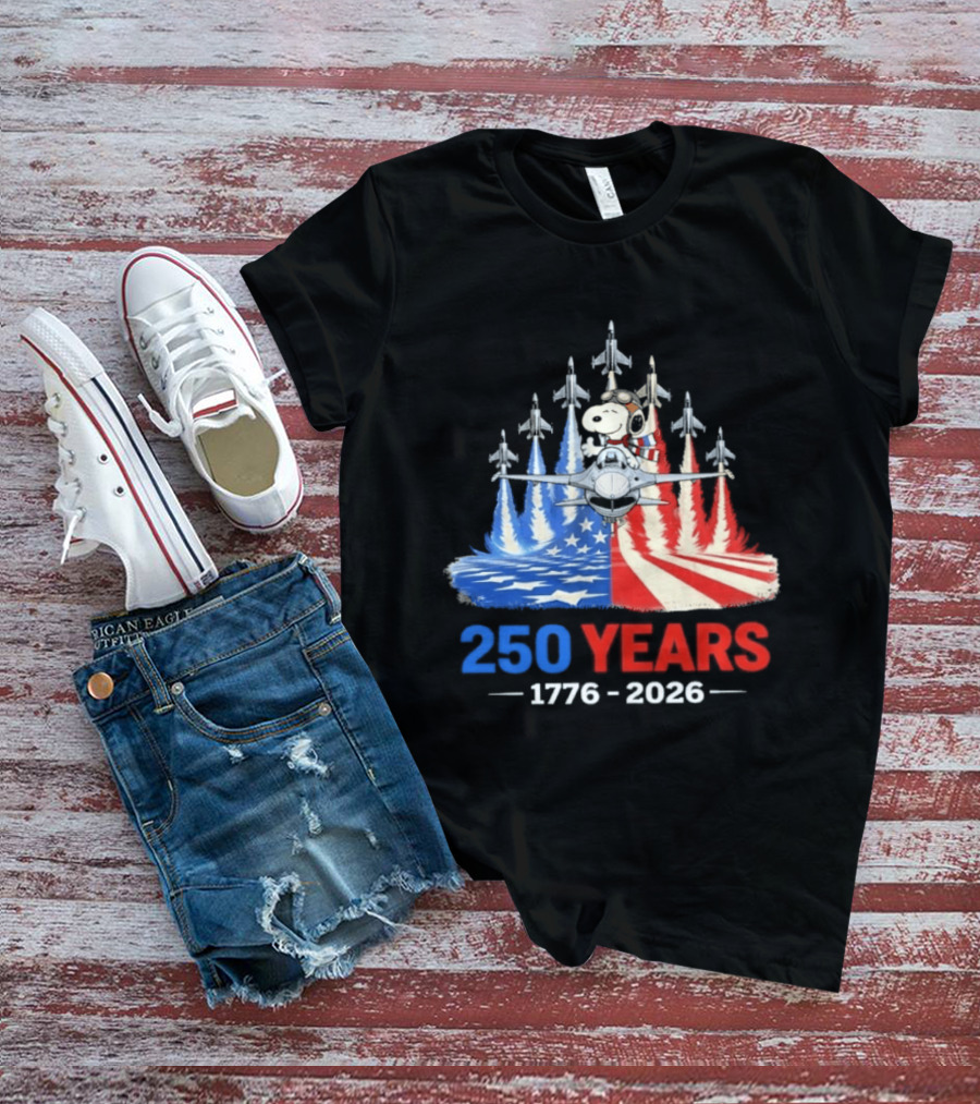 250 Years 1776 2026 Snoopy American Flag Jets T-Shirt
