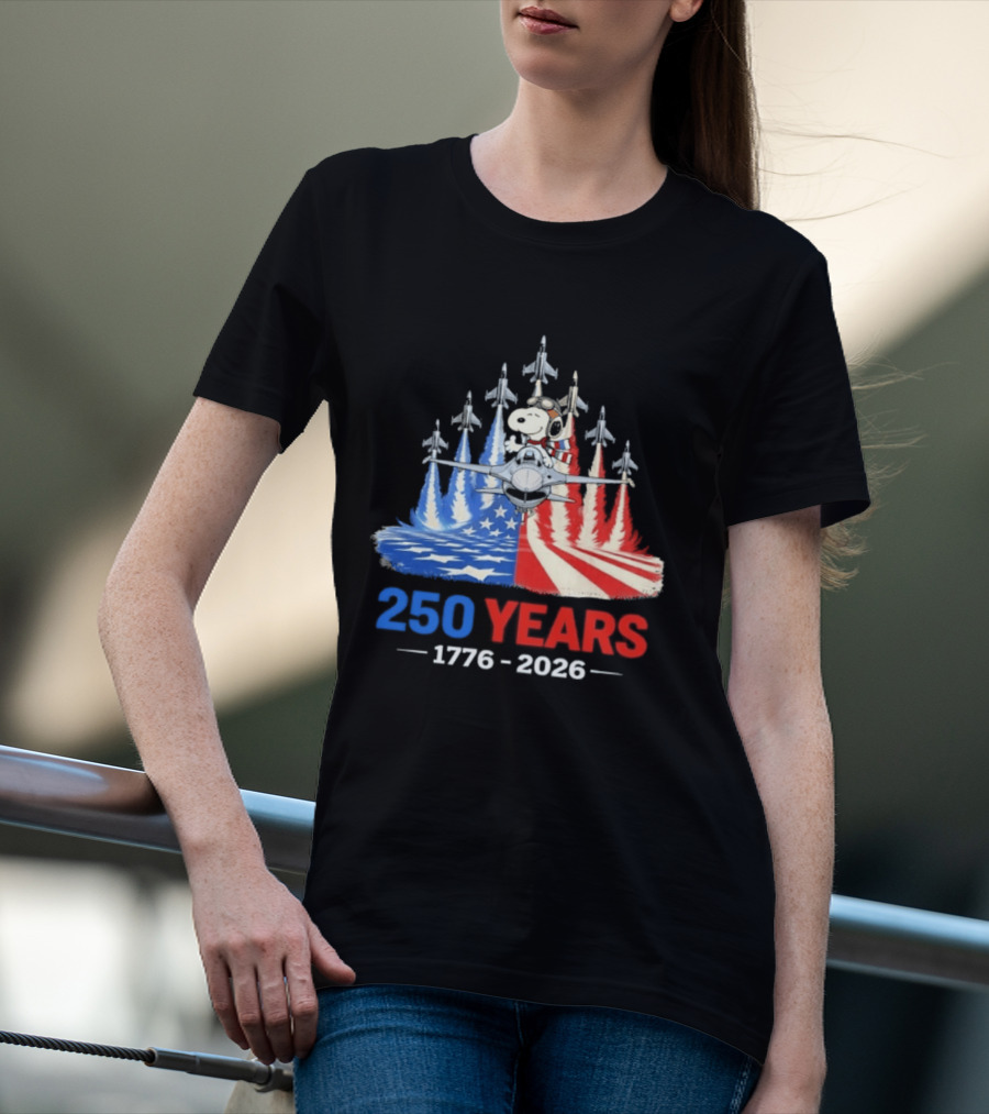 250 Years 1776 2026 Snoopy American Flag Jets T-Shirt