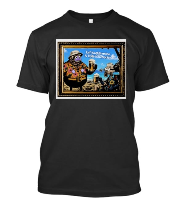 Entjungfermann And Vollrauschbube Tropical Beach Cartoon Characters Cheers With Beer T-Shirt