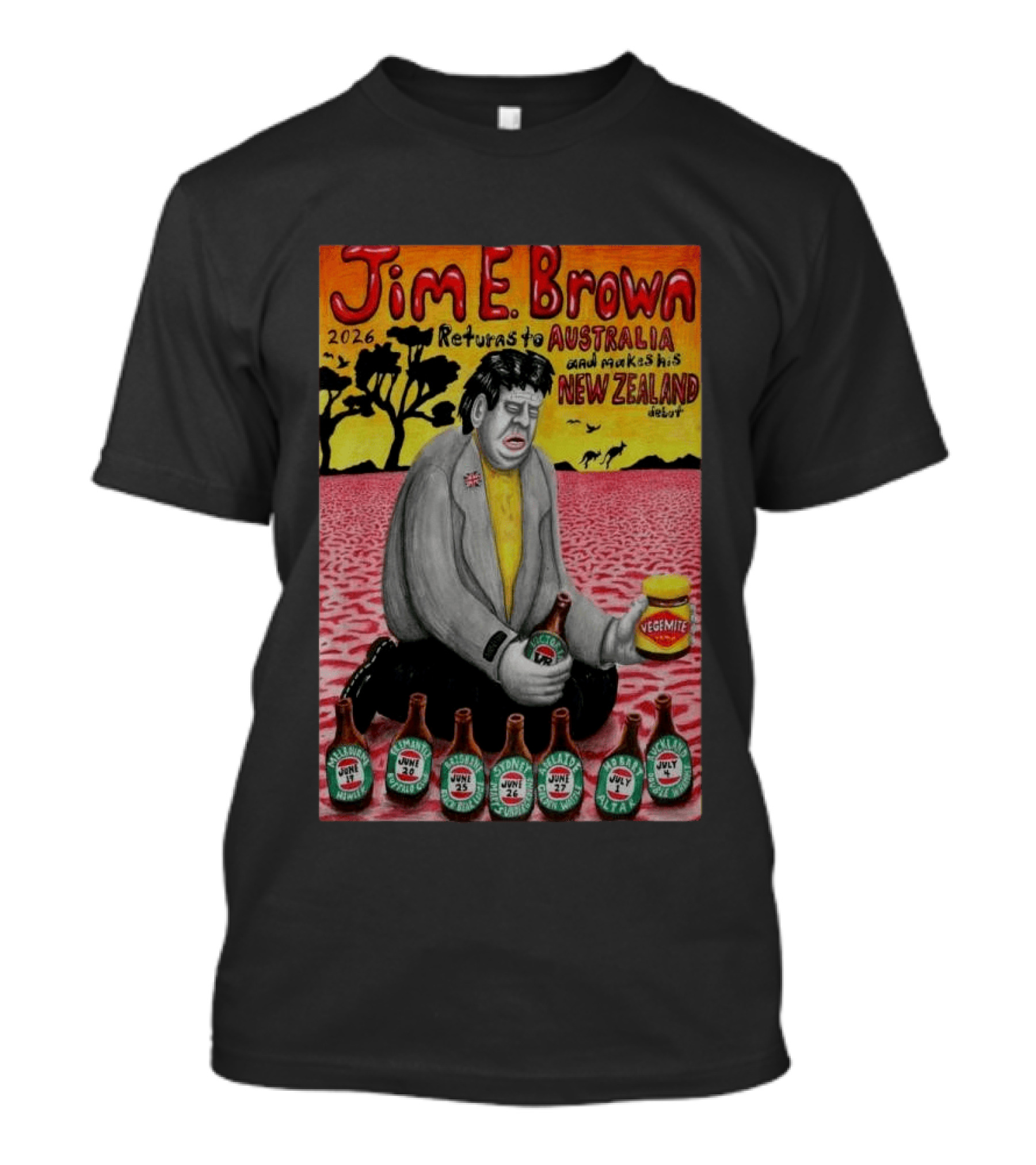 Jim E. Brown 2026 Returns To Australia New Zealand Debut Vegemite T-Shirt