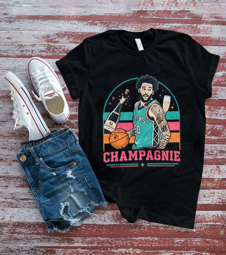 Champagnie Spurs Basketball Number 30 With Champagne Celebration T-Shirt