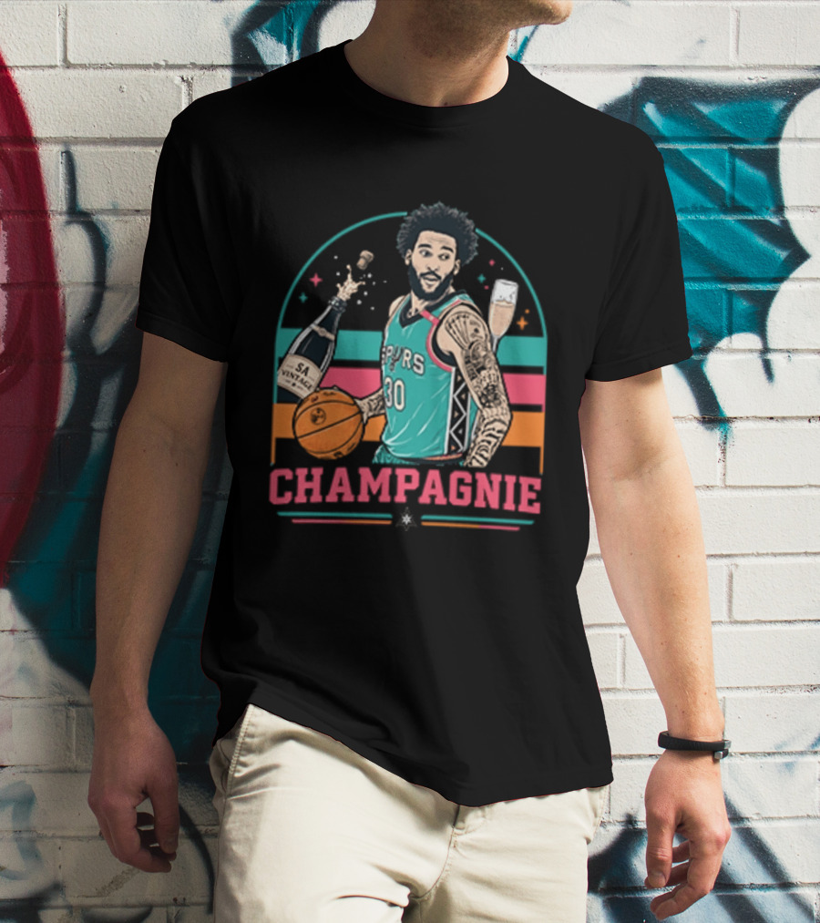 Champagnie Spurs Basketball Number 30 With Champagne Celebration T-Shirt
