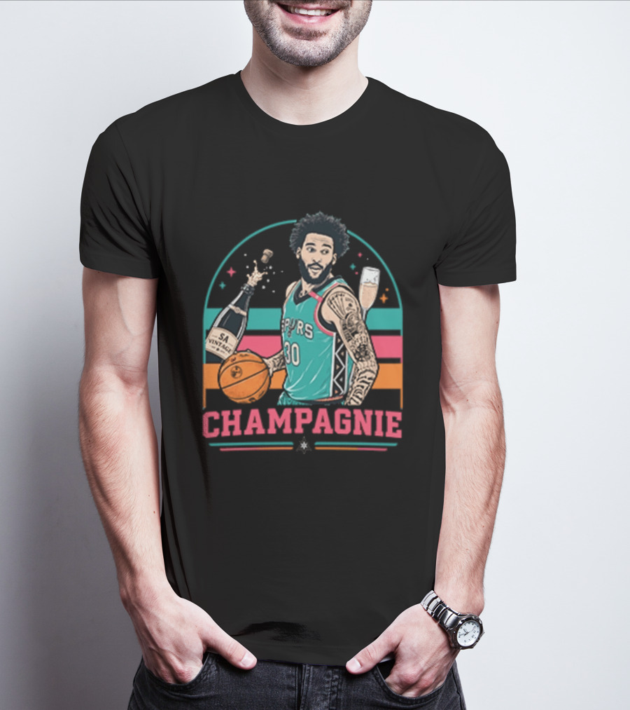 Champagnie Spurs Basketball Number 30 With Champagne Celebration T-Shirt