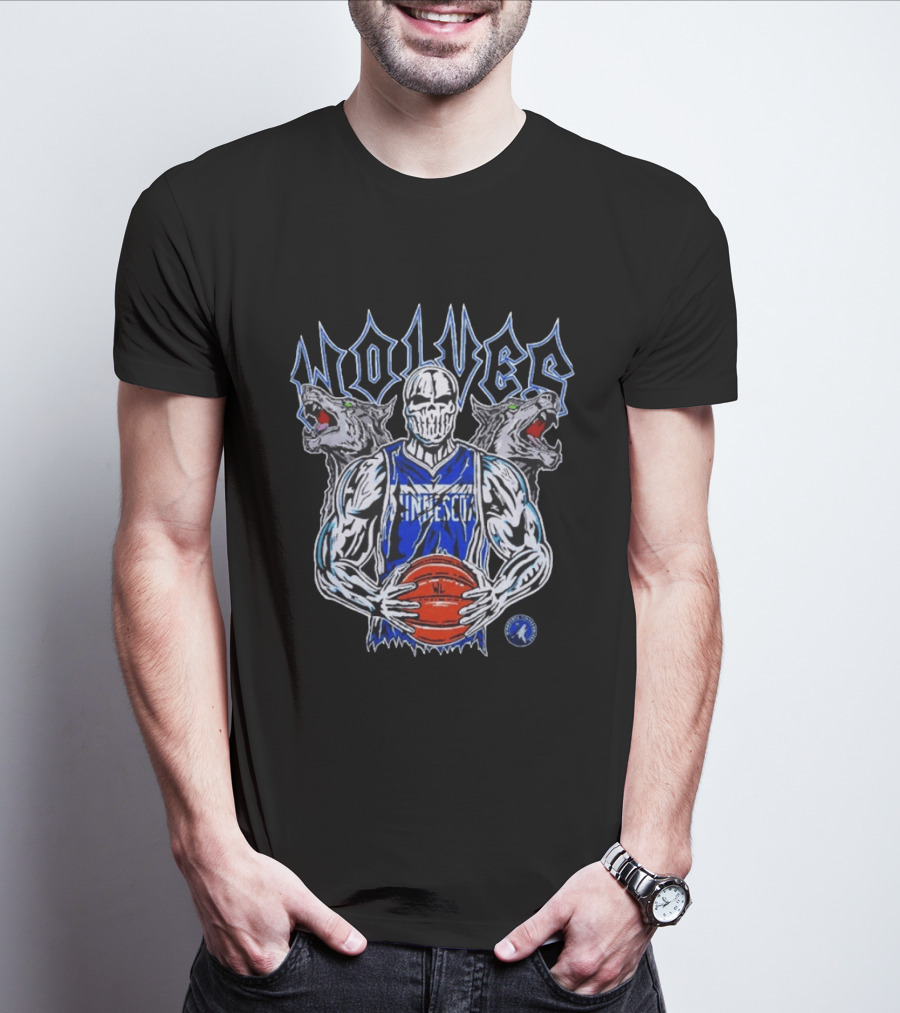 Minnesota Wolves Basketball Skeleton And Fierce Wolves T-Shirt