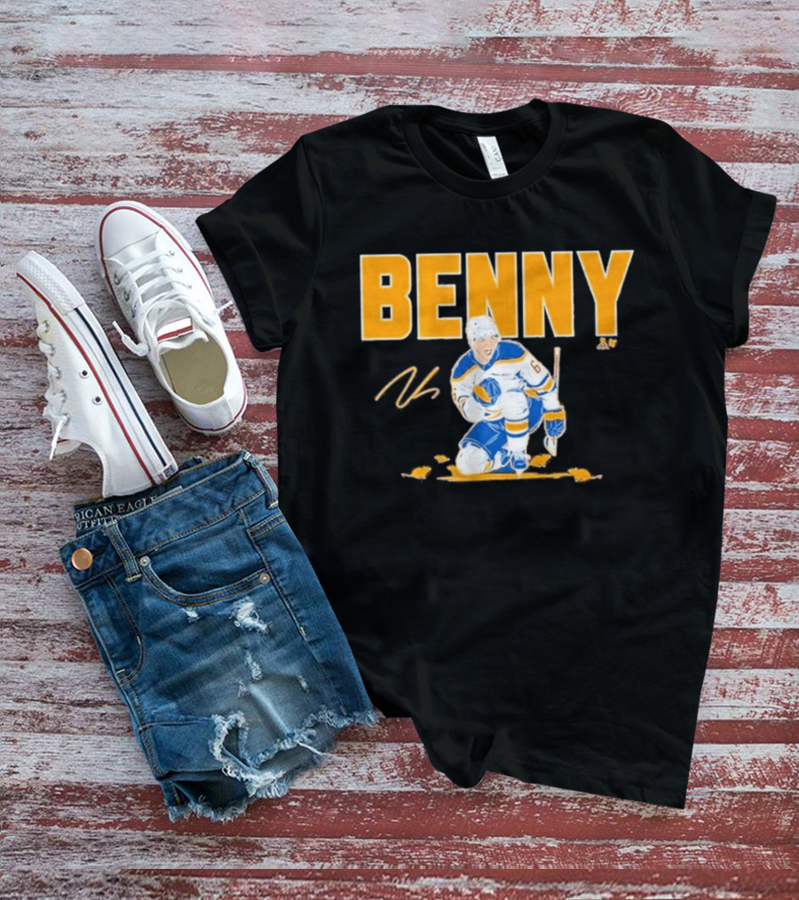 Benny 66 Hockey Player Buffalo Blue And Gold T-Shirt