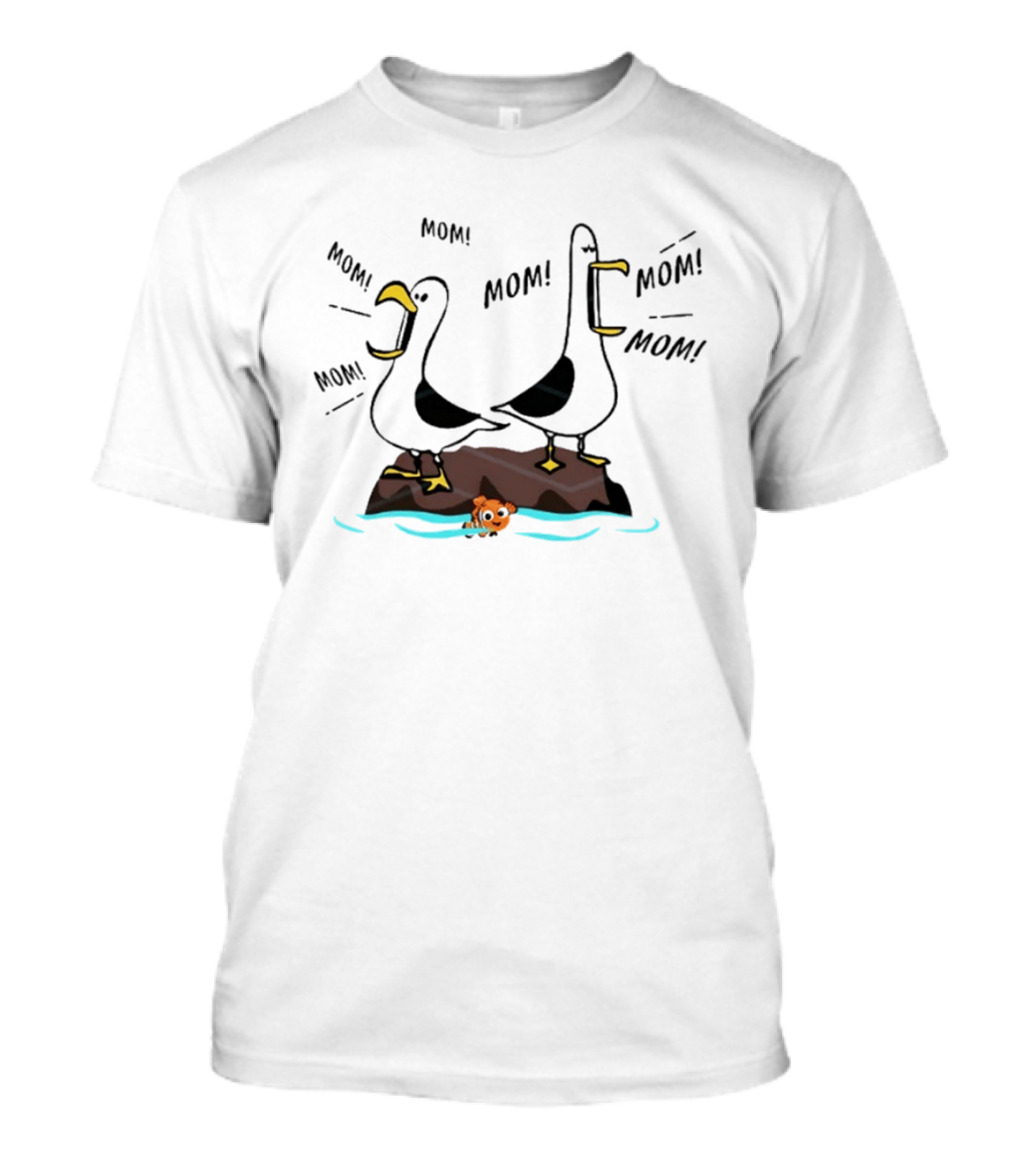 Seagull Mom Finding Nemo Disney Characters On Rock With Fish T-Shirt