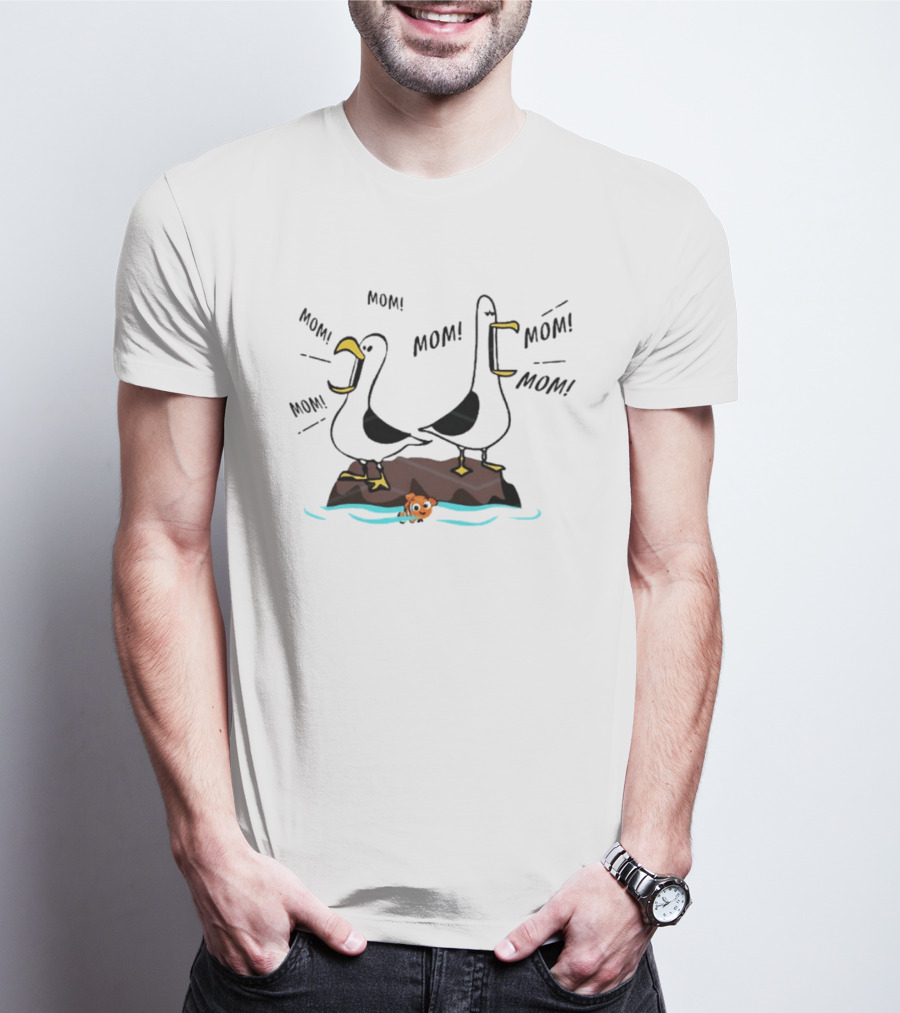 Seagull Mom Finding Nemo Disney Characters On Rock With Fish T-Shirt
