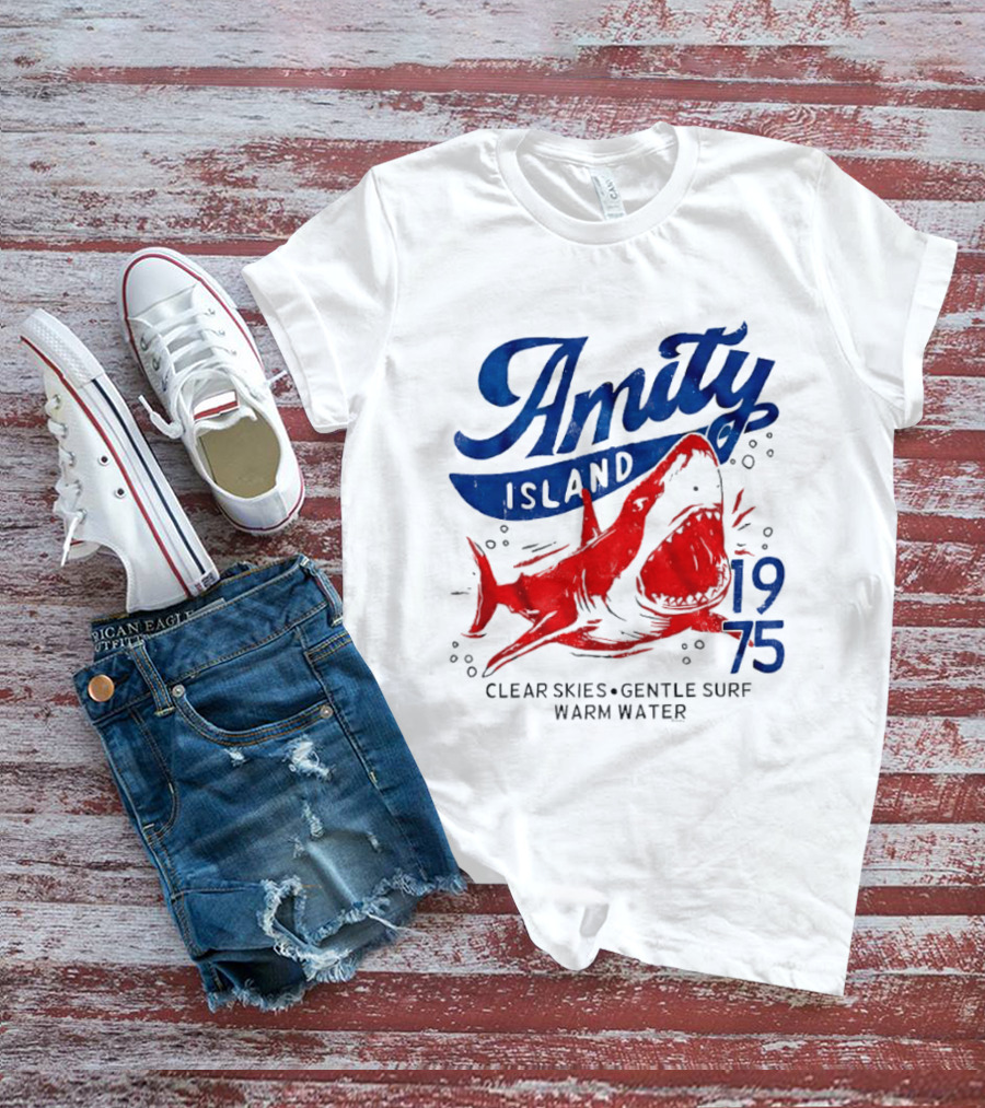 Amity Island 1975 Clear Skies Gentle Surf Warm Water Shark T-Shirt