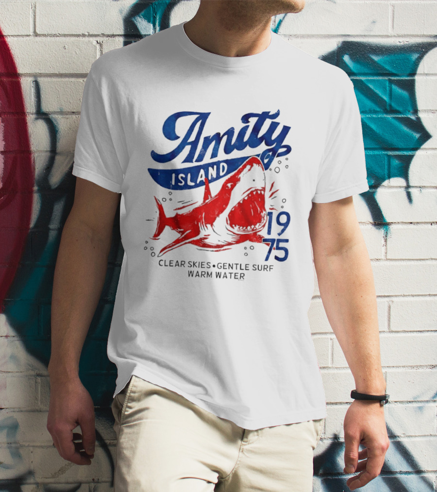 Amity Island 1975 Clear Skies Gentle Surf Warm Water Shark T-Shirt