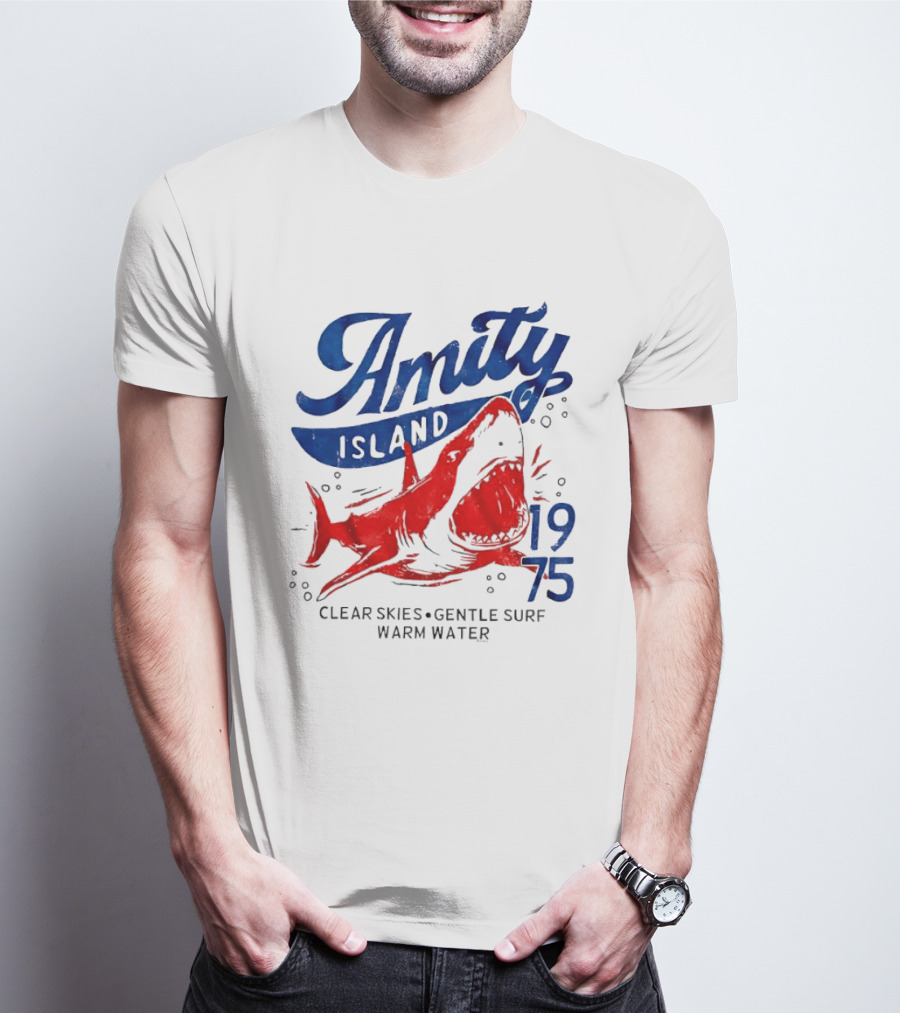 Amity Island 1975 Clear Skies Gentle Surf Warm Water Shark T-Shirt