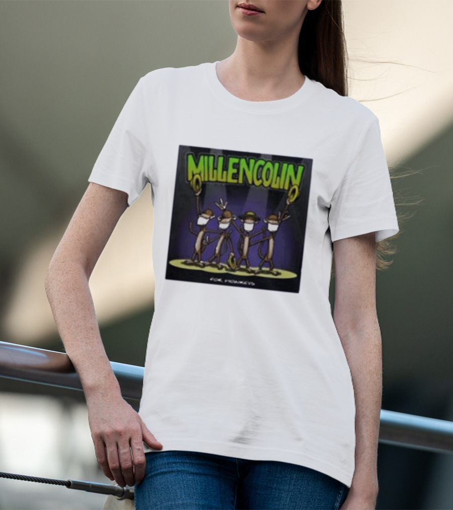 Millencolin For Monkeys Dancing Cartoon Monkeys With Masks And Hats T-Shirt