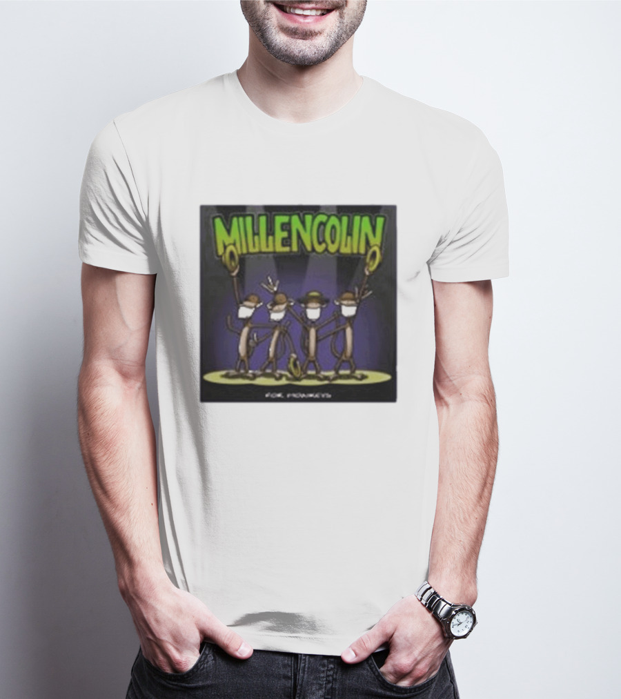 Millencolin For Monkeys Dancing Cartoon Monkeys With Masks And Hats T-Shirt