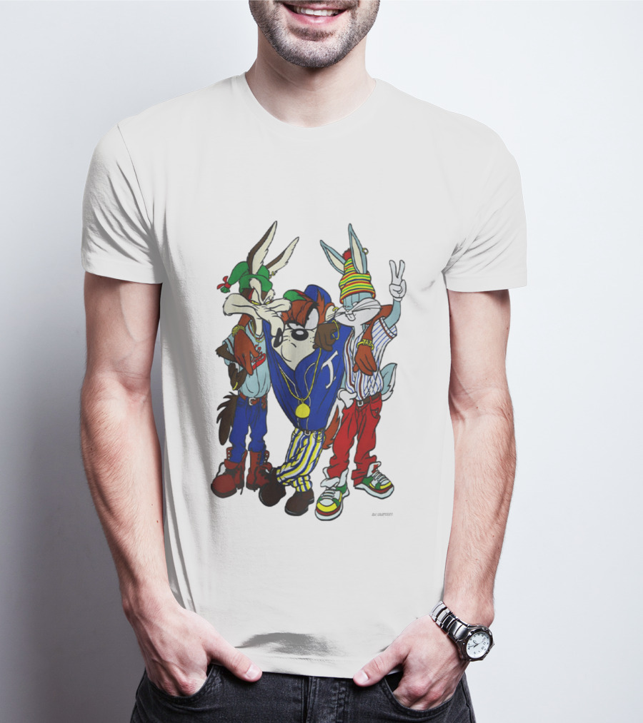Rare Looney Tunes Hip Hop Bugs Taz Wile E Coyote Peace Sign Pose T-Shirt