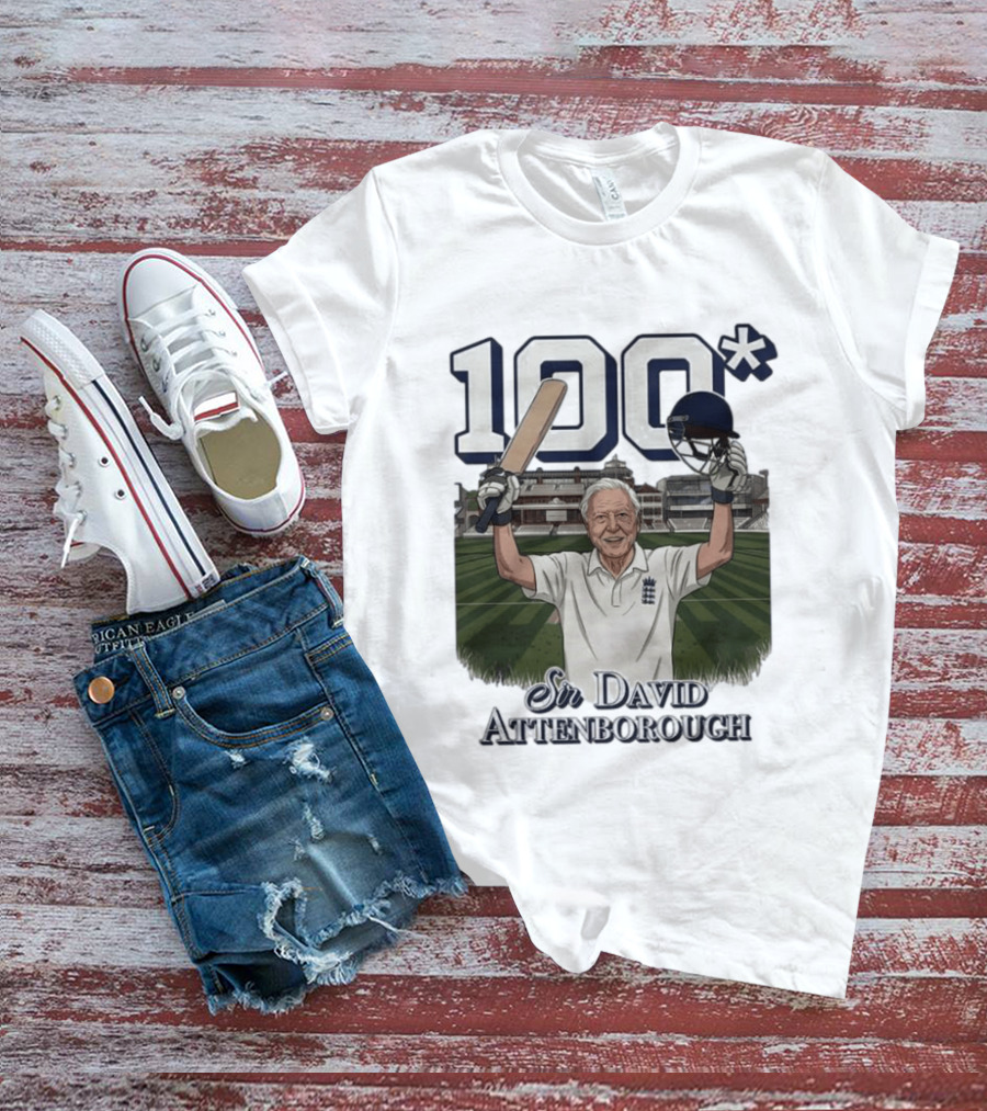 Sir David Attenborough 100 Cricket Legend Batting Milestone T-Shirt