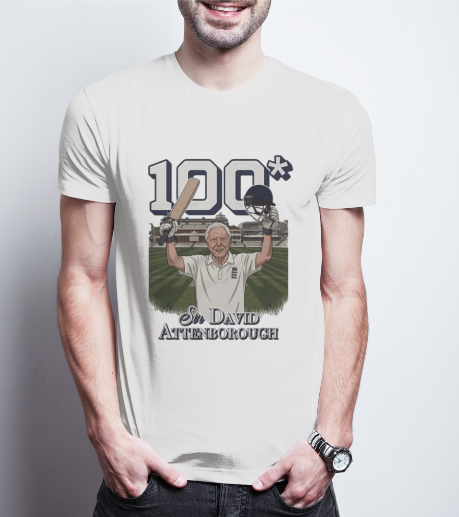 Sir David Attenborough 100 Cricket Legend Batting Milestone T-Shirt