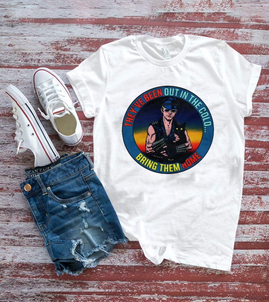 They've Been Out In The Cold Bring Them Home Biker With Black Cat T-Shirt