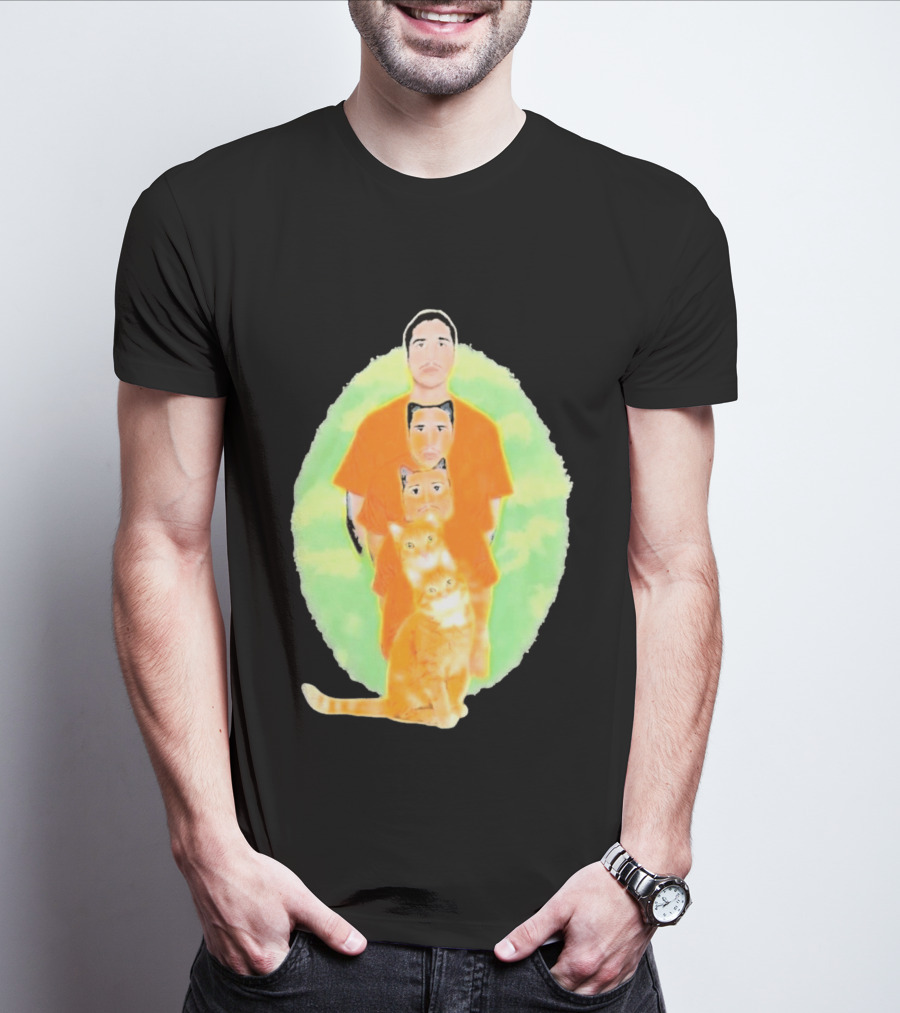 Julian And Logan Julian And Logan Logan Meows With Orange Cat Stack T-Shirt