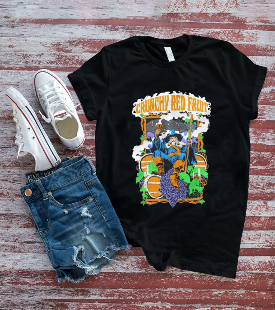 Crunchy Red Fruit Wizard With Grapes And Barrels T-Shirt
