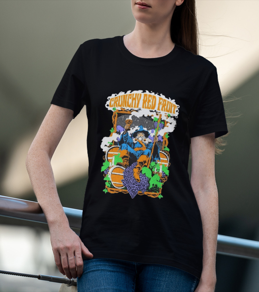 Crunchy Red Fruit Wizard With Grapes And Barrels T-Shirt