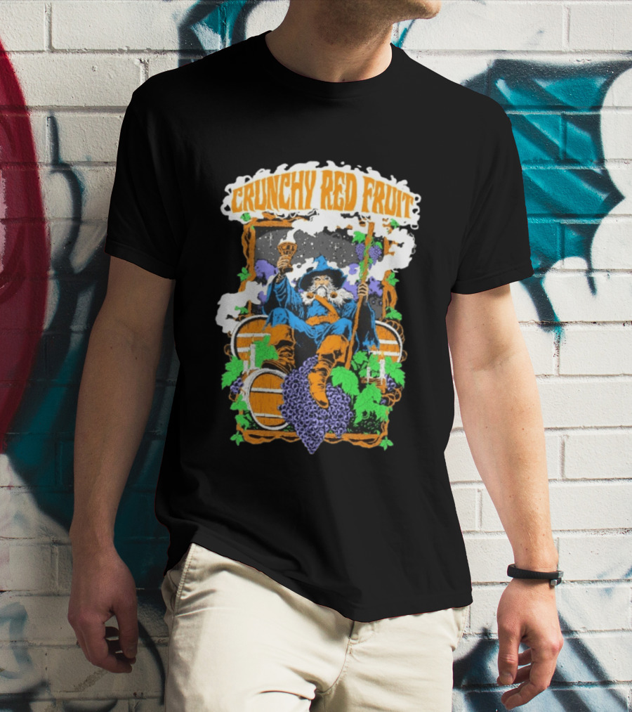 Crunchy Red Fruit Wizard With Grapes And Barrels T-Shirt