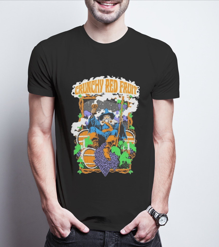 Crunchy Red Fruit Wizard With Grapes And Barrels T-Shirt